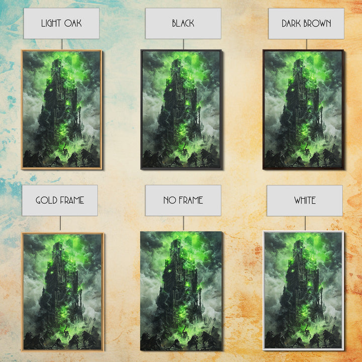 Haunted Green Fortress Canvas Print, Dark Fantasy Wall Art, Gothic Castle, Surreal Art, Moody Wall Decor, Gaming Room Art
