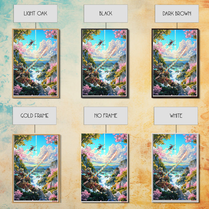 Glowing Sword Samurai Canvas Print, Japanese Wall Art, Fantasy Landscape, Cherry Blossom Decor, Warrior Art, Gaming Room Art