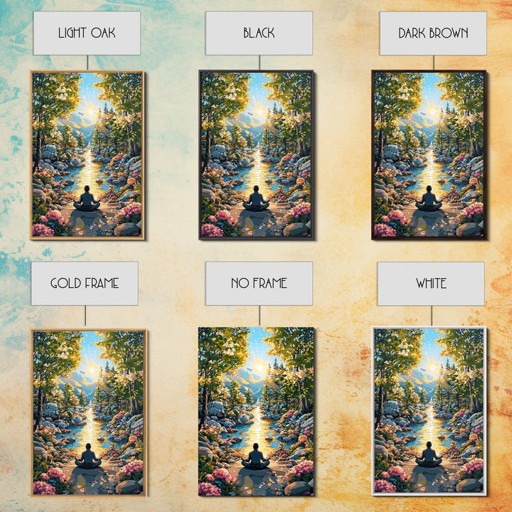 Golden Mountain River Meditation Canvas Print, Sunlit Nature Wall Art, Peaceful Zen Decor, Calming Living Room Art, Housewarming Gift