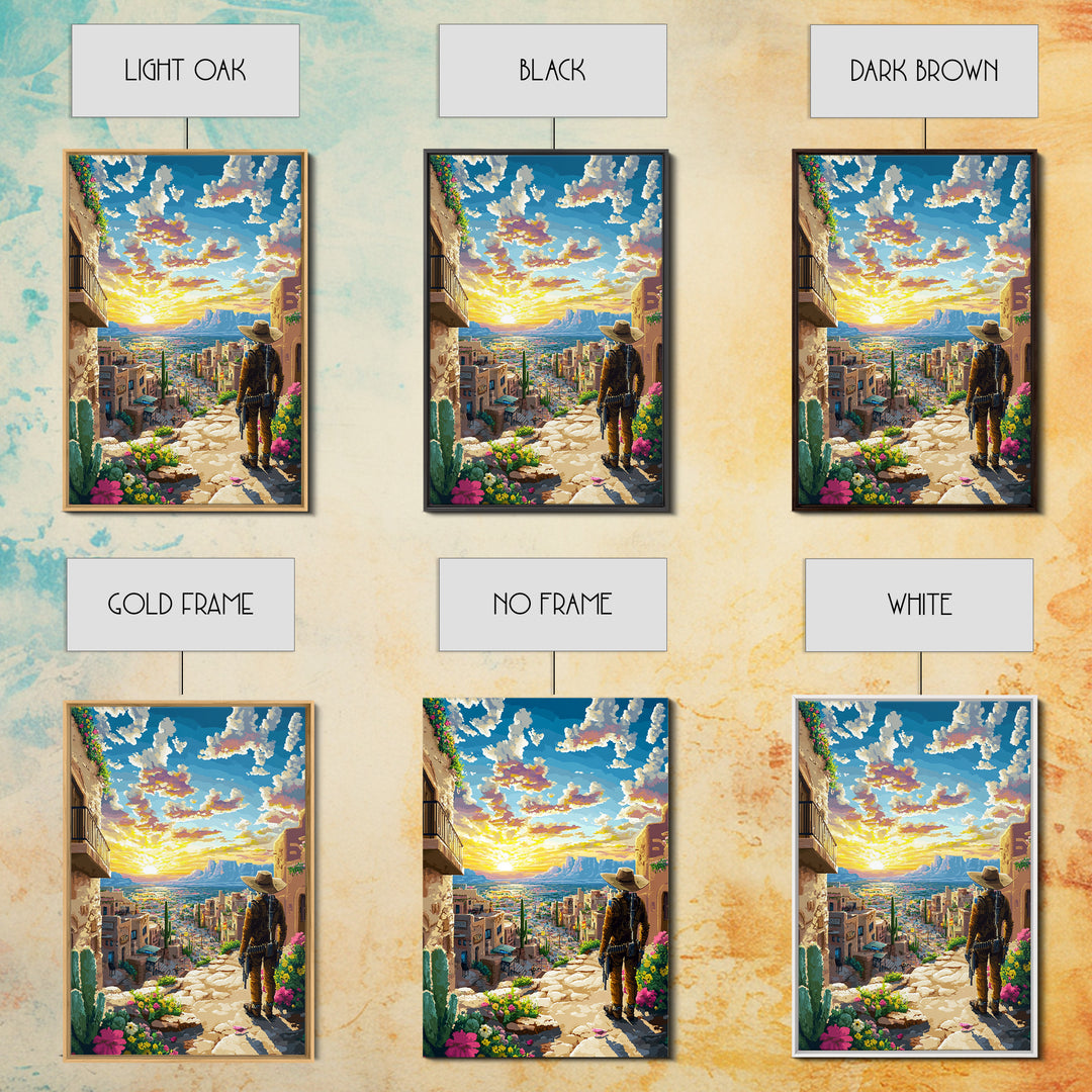 Sunset Adobe Desert Town Cowboy Wall Art, Southwestern Landscape Print, Western Home Decor, Colorful Travel Poster, Housewarming Gift
