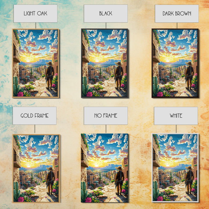 Sunset Adobe Desert Town Cowboy Wall Art, Southwestern Landscape Print, Western Home Decor, Colorful Travel Poster, Housewarming Gift