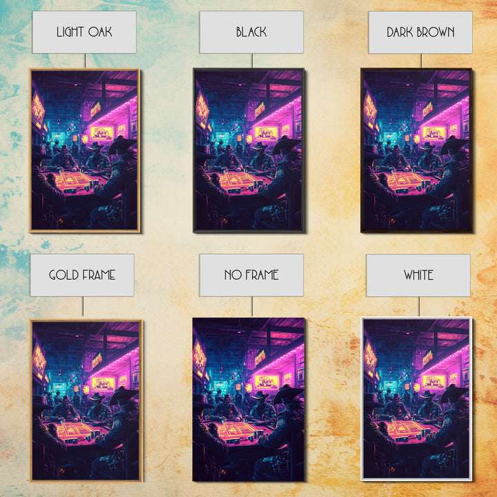 Neon Cyberpunk Cowboy Poker Wall Art, Futuristic Western Decor, Gaming Room Art, Man Cave Decor, Sci Fi Canvas Print, Gift For Him