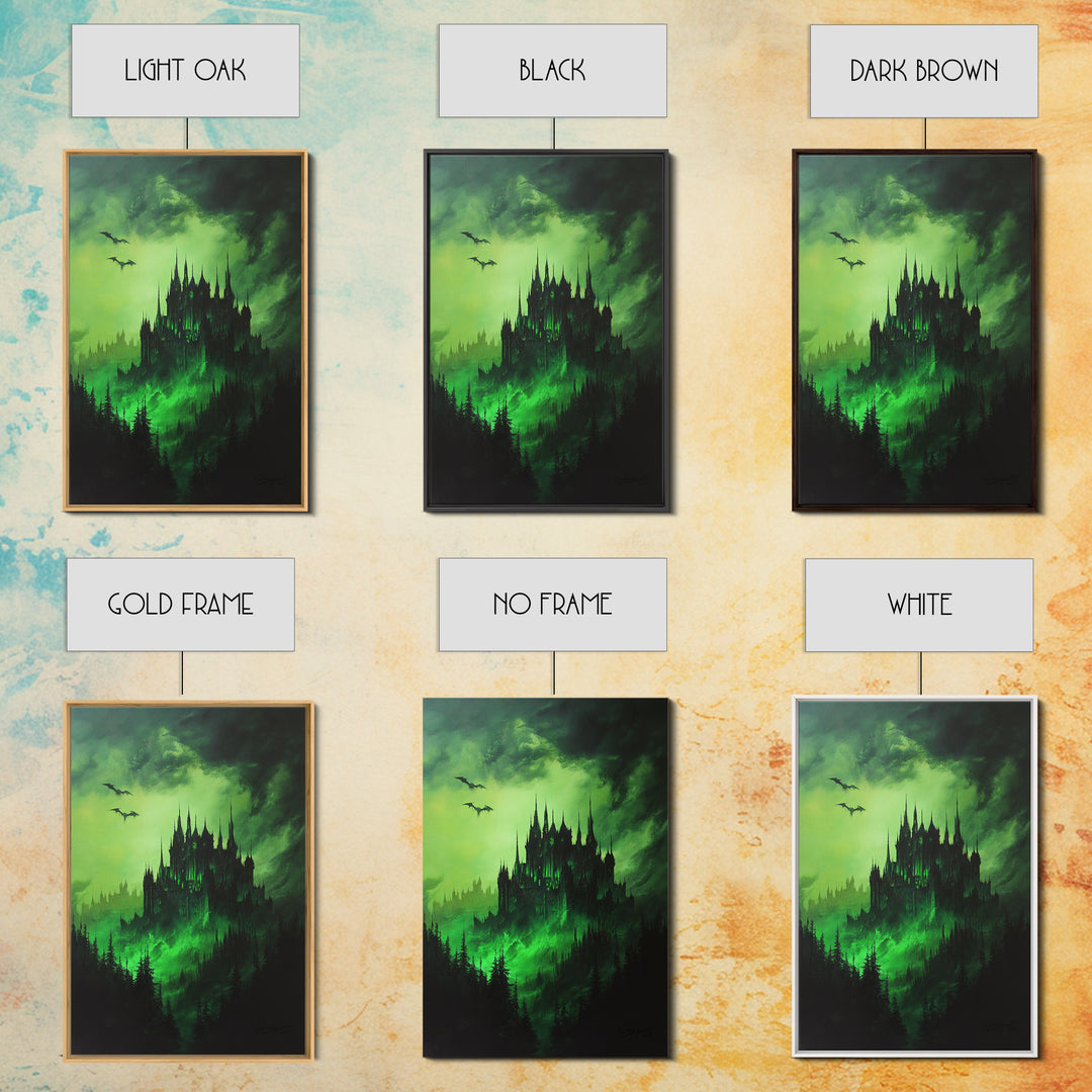 Haunted Green Forest Castle Wall Art, Dark Fantasy Gothic Print, Moody Spooky Decor, Witchy Home Decor, Gothic Wall Decor Gift