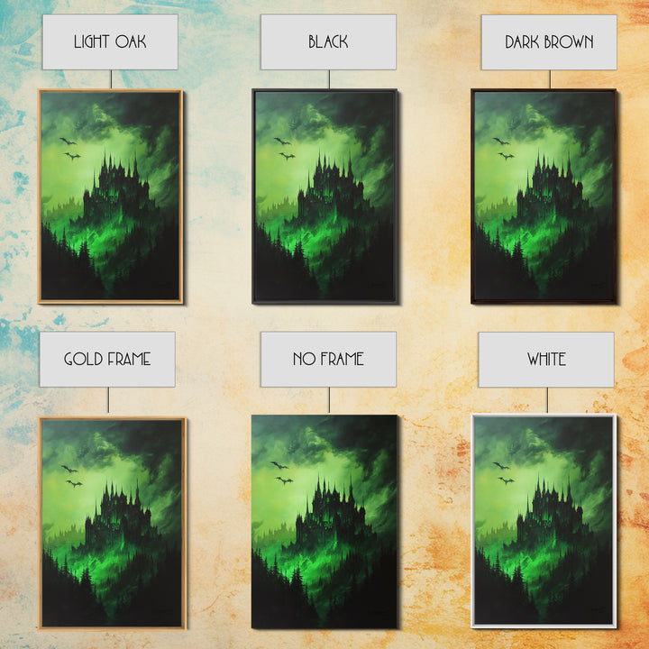 Haunted Green Forest Castle Wall Art, Dark Fantasy Gothic Print, Moody Spooky Decor, Witchy Home Decor, Gothic Wall Decor Gift