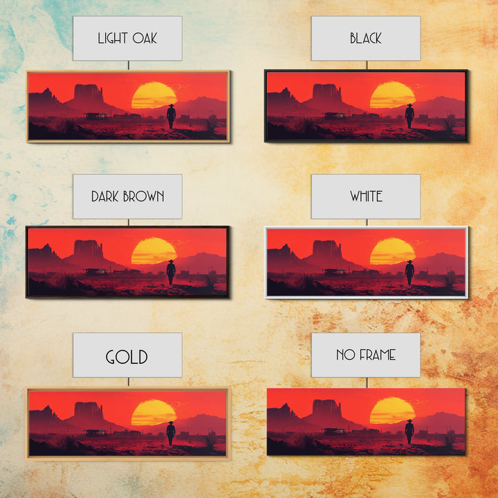 Red Western Cowboy Sunset Canvas Print, Desert Mesa Landscape Wall Art, Rustic Southwest Decor, Large Man Cave Gift Print