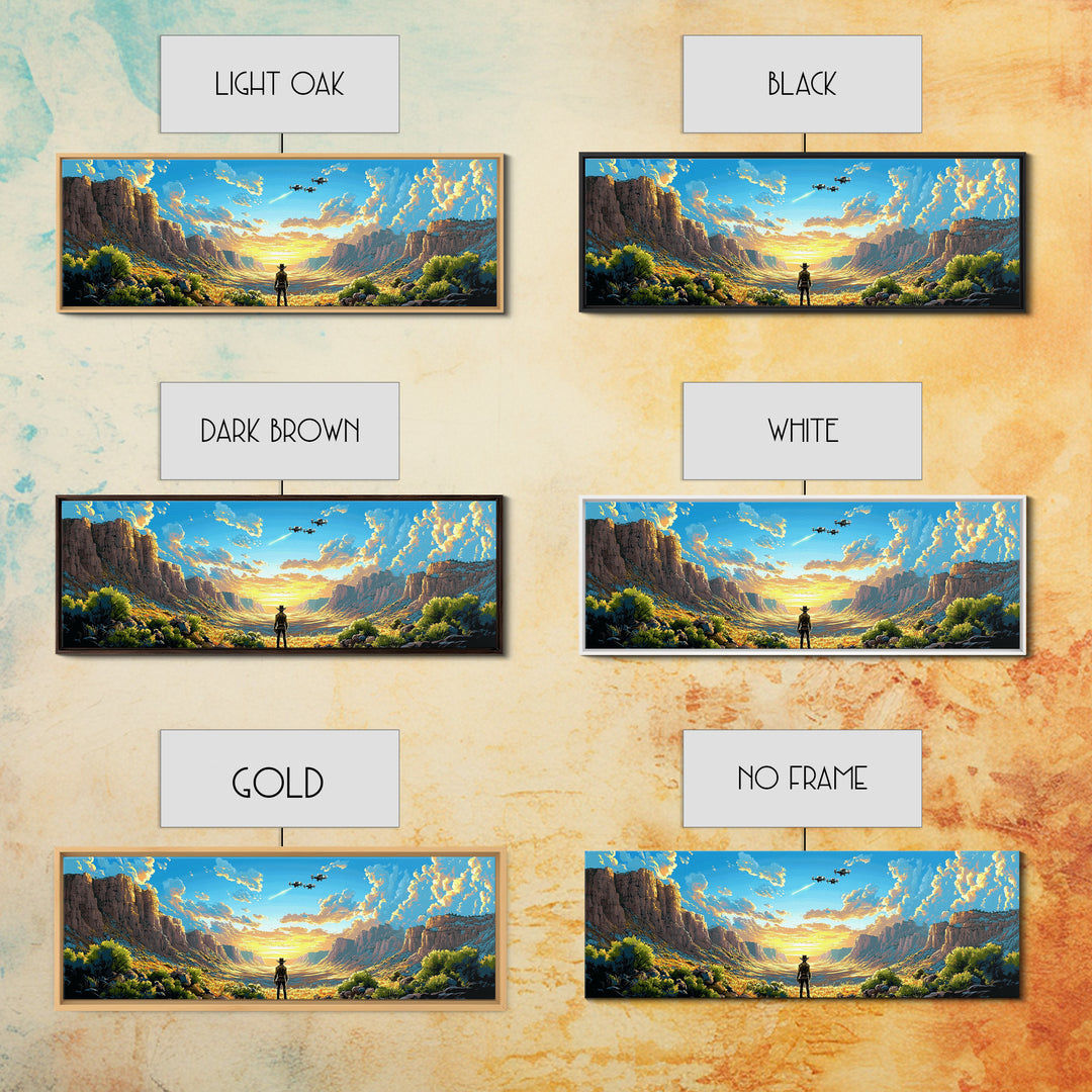 Sunlit Canyon Cowboy Wall Art, Panoramic Canvas Print, Southwestern Landscape, Western Decor, Large Living Room Wall Decor