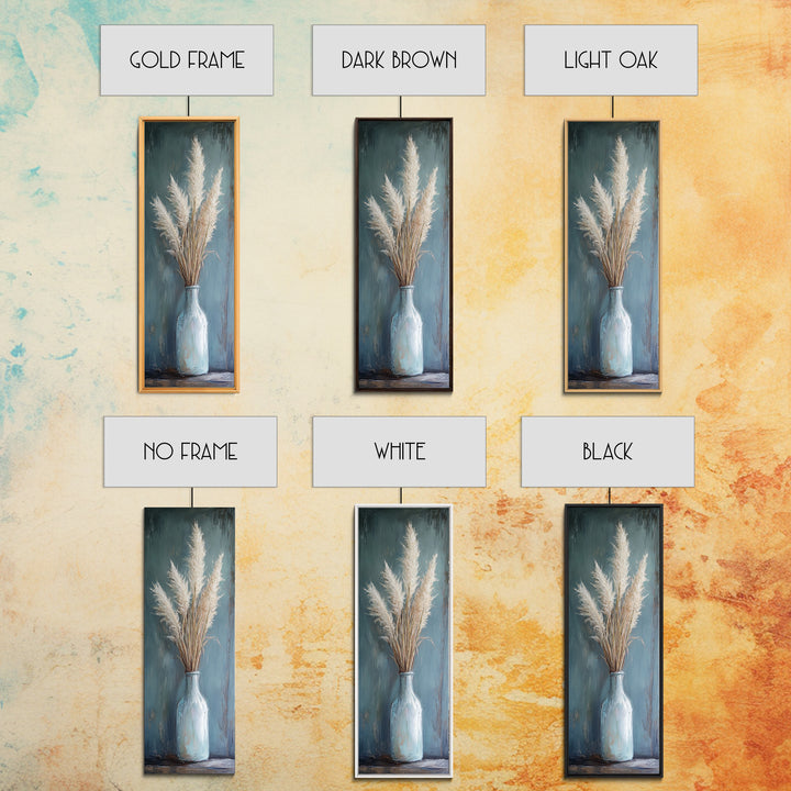 Pampas Grass In Blue Vase Framed Canvas Print, Neutral Wall Art For Living Room Decor, Boho Home Decor And Rustic Gift For Her