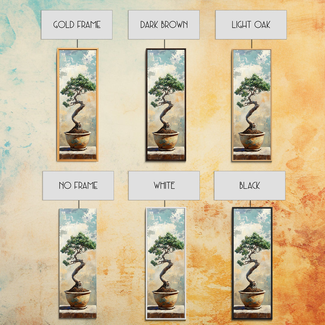 Bonsai Tree In Ceramic Pot Framed Canvas Print, Japanese Zen Wall Art, Nature Inspired Decor For Office And Meditation Room