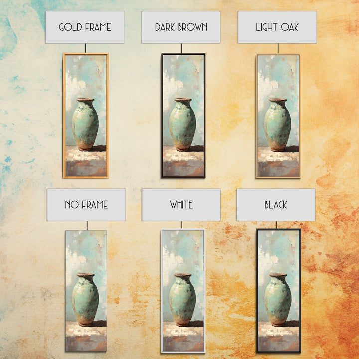 Turquoise Ceramic Vase Still Life Canvas Print, Minimalist Wall Art, Rustic Farmhouse Decor, Neutral Kitchen Wall Art Decor