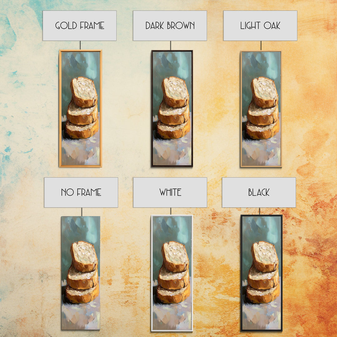 Stacked Crusty Bread Slices Canvas Print, Rustic Kitchen Wall Art, Food Still Life Painting, Bakery Decor Gift For Foodie
