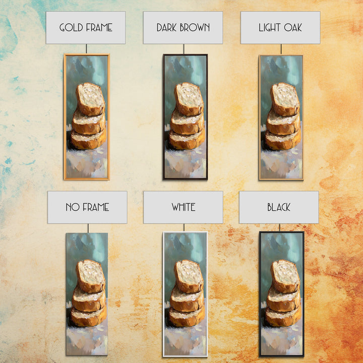 Stacked Crusty Bread Slices Canvas Print, Rustic Kitchen Wall Art, Food Still Life Painting, Bakery Decor Gift For Foodie