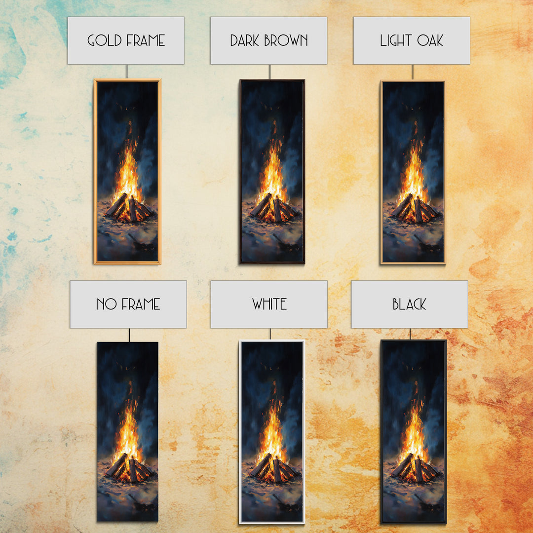 Glowing Campfire Night Landscape Wall Art, Rustic Cabin Decor, Moody Nature Art Print, Cozy Winter Living Room Decor Gift