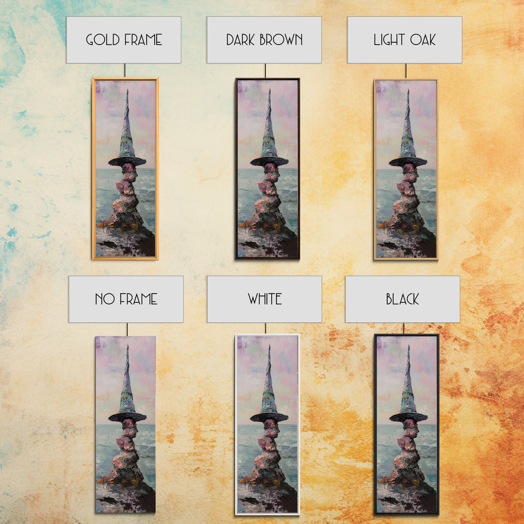 Whimsical Wizard Hat Rock Tower Wall Art, Fantasy Seascape, Surreal Art Print, Magical Coastal Decor, Unique Gift, Living Room Decor