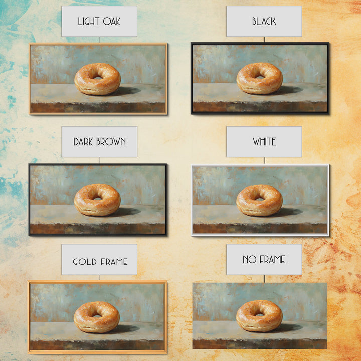 Glazed Bagel Still Life Canvas Print, Bakery Cafe Wall Art, Cute Kitchen Decor, Food Lover Gift, Rustic Dining Room Print