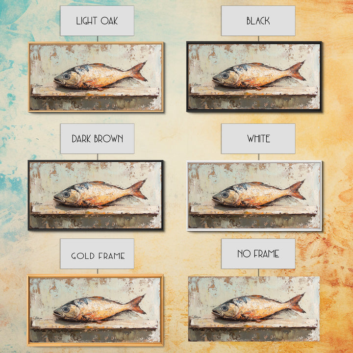 Rustic Whole Fish Still Life Canvas Print, Coastal Kitchen Wall Art, Seafood Decor, Nautical Home Decor, Gift For Him, Wall Decor