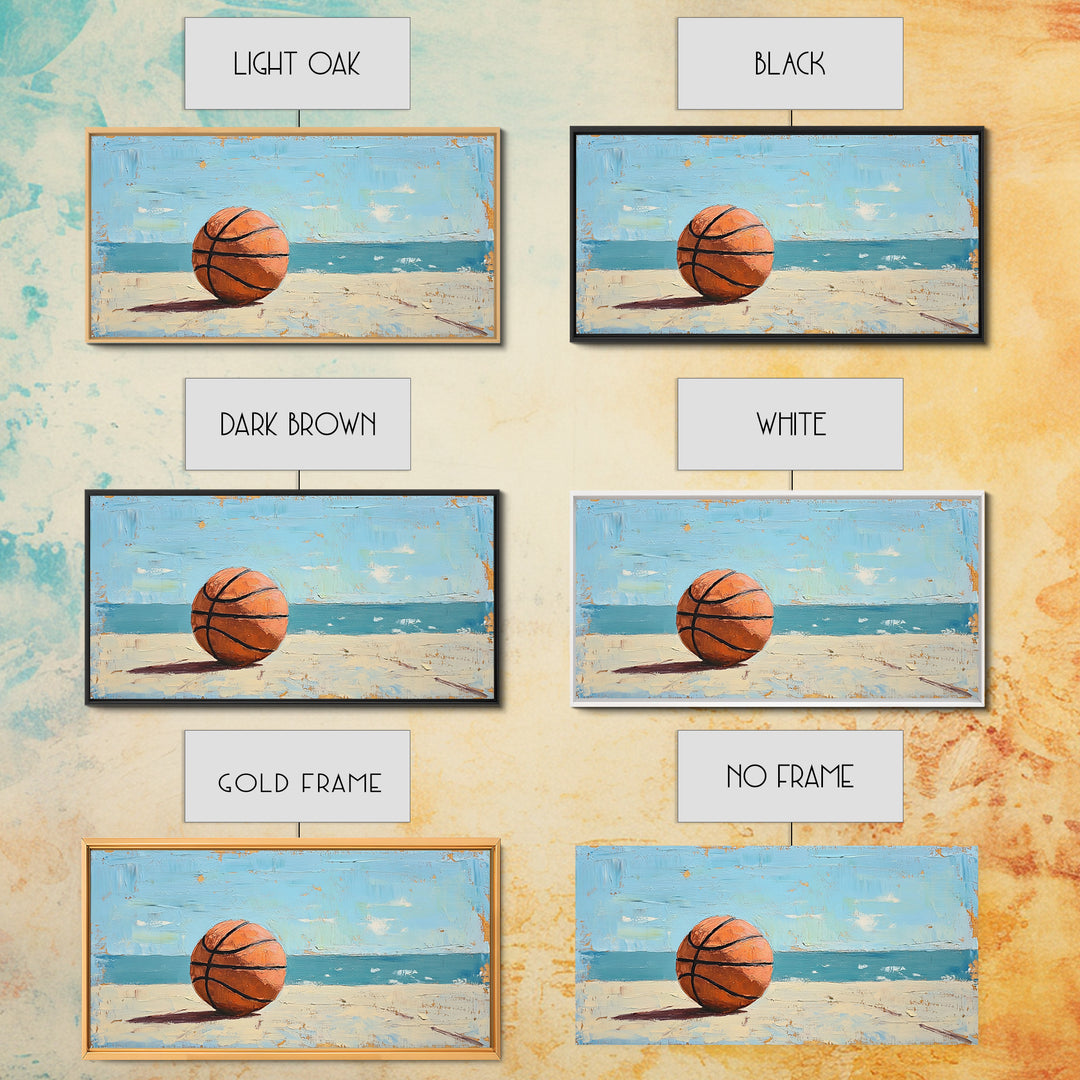 Basketball On Sandy Beach Canvas Print, Coastal Wall Art, Boys Room Decor, Sports Poster, Ocean Wall Decor, Gift For Him