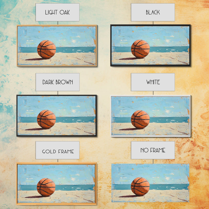 Basketball On Sandy Beach Canvas Print, Coastal Wall Art, Boys Room Decor, Sports Poster, Ocean Wall Decor, Gift For Him