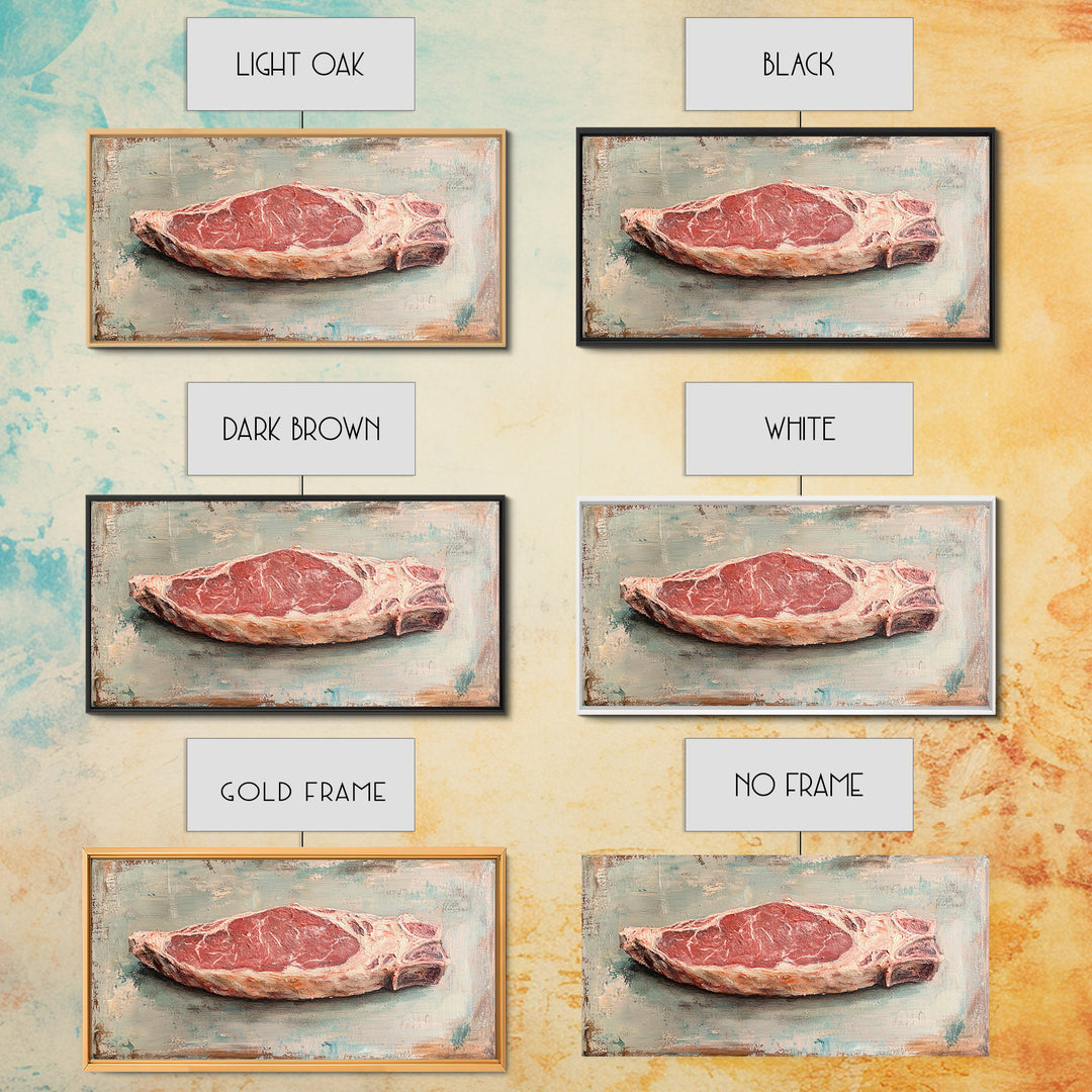 Raw Steak Oil Painting Canvas Print, Butcher Shop Kitchen Wall Art, Rustic Food Decor, Dining Room Art For Chefs, Restaurant Decor
