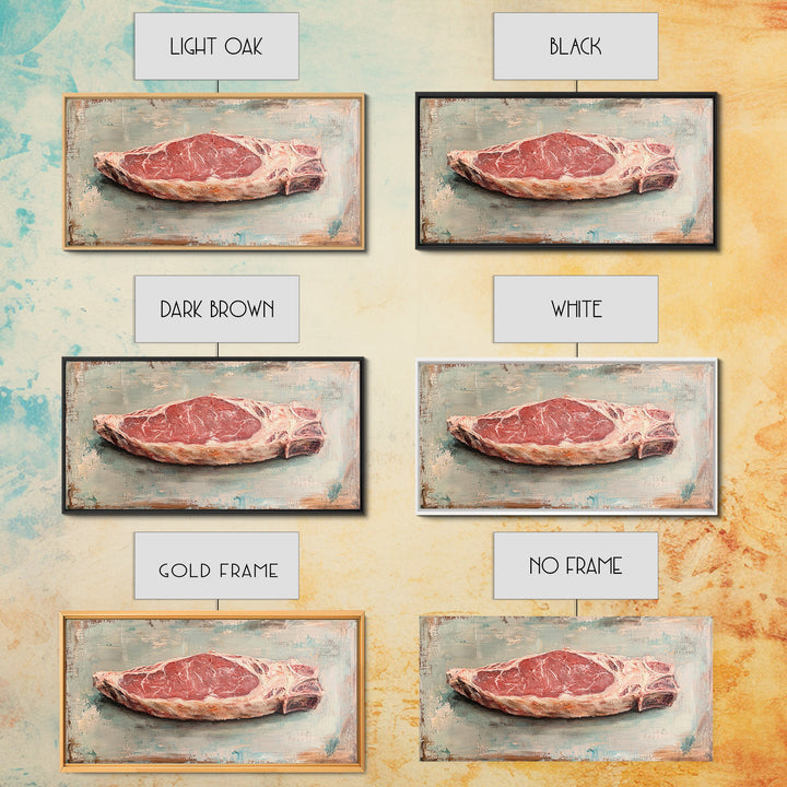 Raw Steak Oil Painting Canvas Print, Butcher Shop Kitchen Wall Art, Rustic Food Decor, Dining Room Art For Chefs, Restaurant Decor