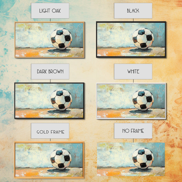 Classic Soccer Ball On Blue Abstract Background Wall Art, Sports Room Decor, Game Room Canvas Print, Gift For Him, Kids Room Art