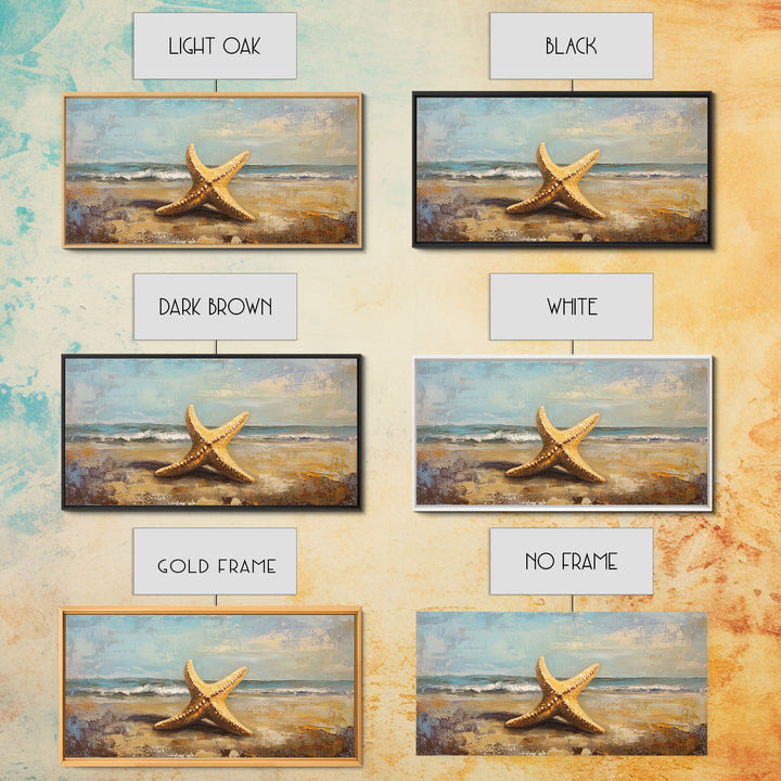 Golden Starfish On Sandy Beach Canvas Print, Coastal Wall Art, Ocean Wall Decor, Beach House Decor, Summer Home Decor Gift