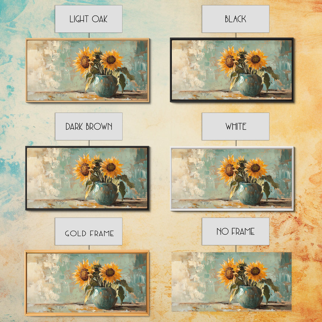 Sunflowers In Turquoise Pitcher Wall Art, Rustic Floral Decor, Country Kitchen Art Print, Farmhouse Framed Canvas Print Gift
