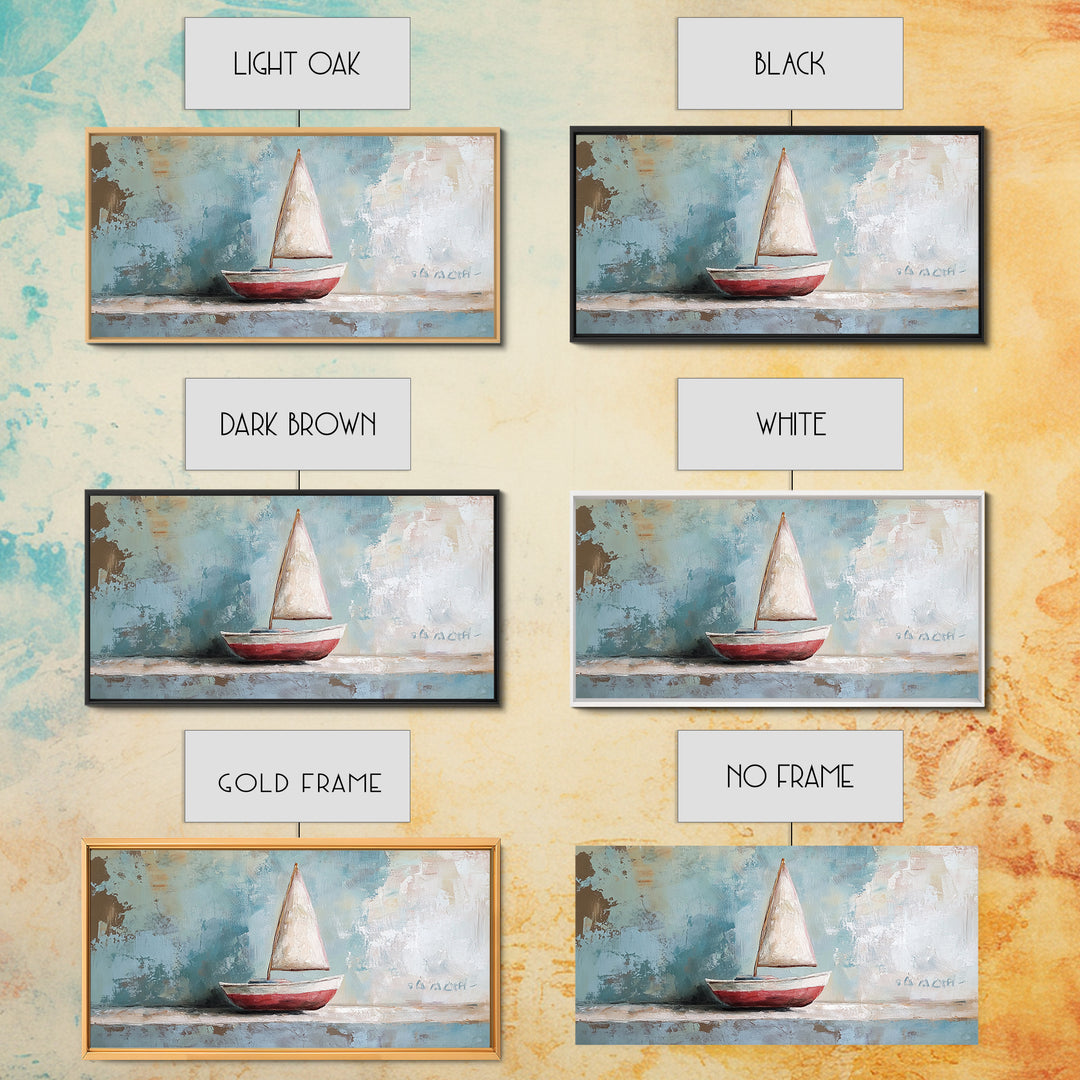 Red And White Sailboat Still Life Canvas Print, Nautical Wall Art, Coastal Home Decor, Beach House Gift And Ocean Nursery Decor