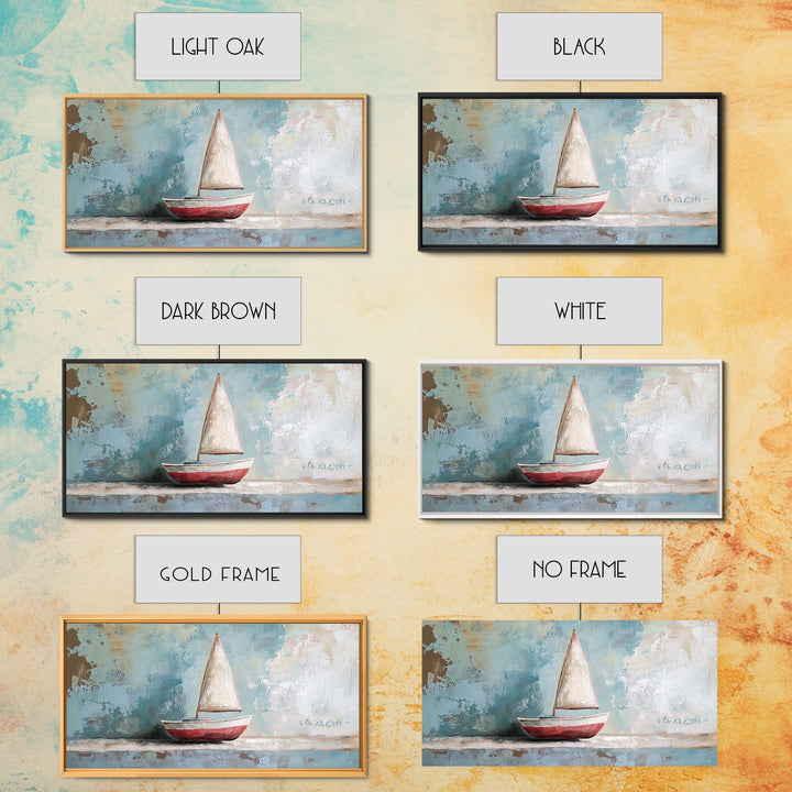 Red And White Sailboat Still Life Canvas Print, Nautical Wall Art, Coastal Home Decor, Beach House Gift And Ocean Nursery Decor