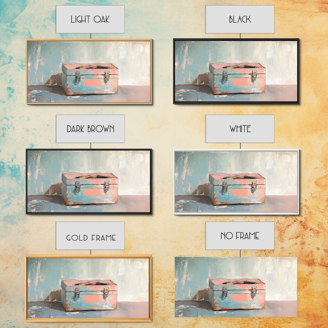 Rustic Pink And Blue Toolbox Canvas Print, Industrial Wall Art, Garage Decor, Mechanic Gift For Workshop And Office Home Decor