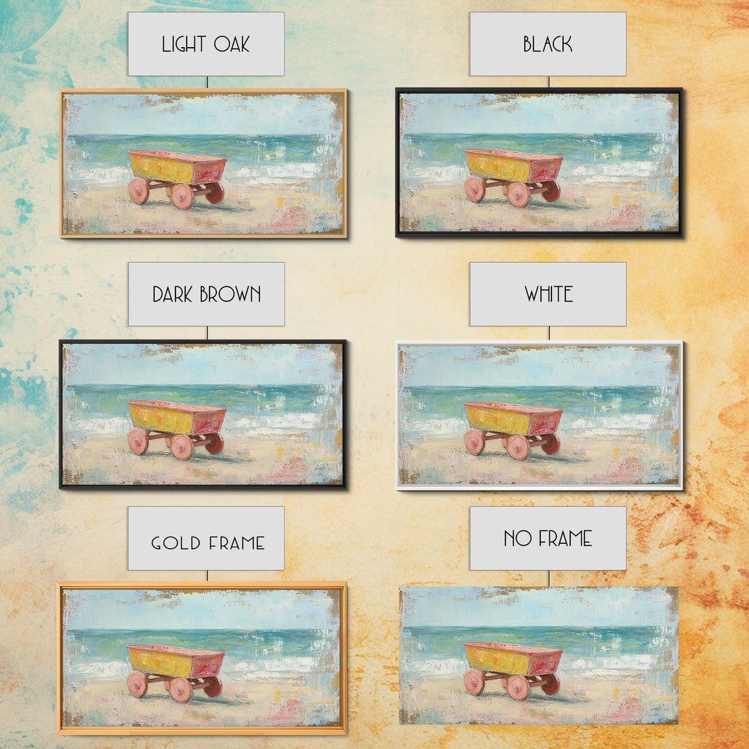 Yellow Beach Wagon Canvas Print, Coastal Wall Art, Beach House Decor, Ocean Wall Decor, Summer Nursery Art, Housewarming Gift