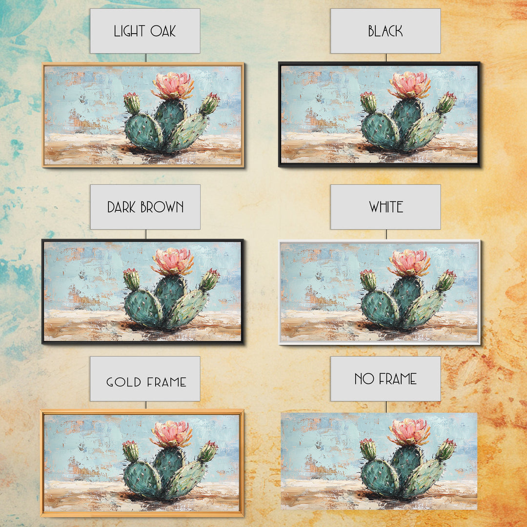 Blooming Prickly Pear Cactus Canvas Print, Desert Wall Art, Southwest Home Decor, Boho Botanical Living Room Decor Gift Idea