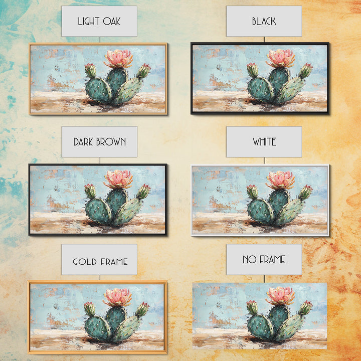 Blooming Prickly Pear Cactus Canvas Print, Desert Wall Art, Southwest Home Decor, Boho Botanical Living Room Decor Gift Idea