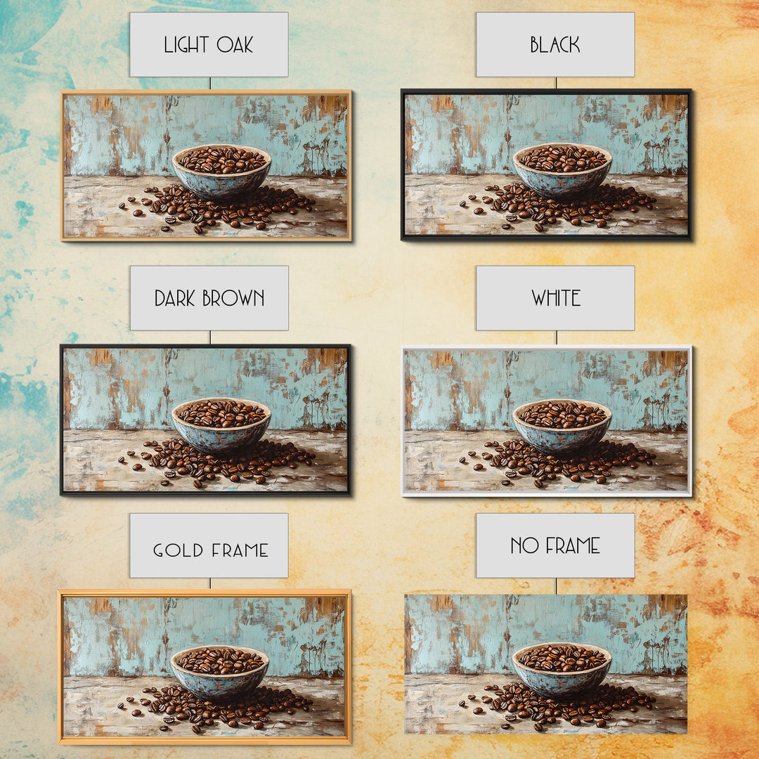 Coffee Beans In Weathered Blue Bowl Wall Art, Coffee Bar Canvas Print, Rustic Kitchen Decor, Cafe Wall Art, Gift For Coffee Lover