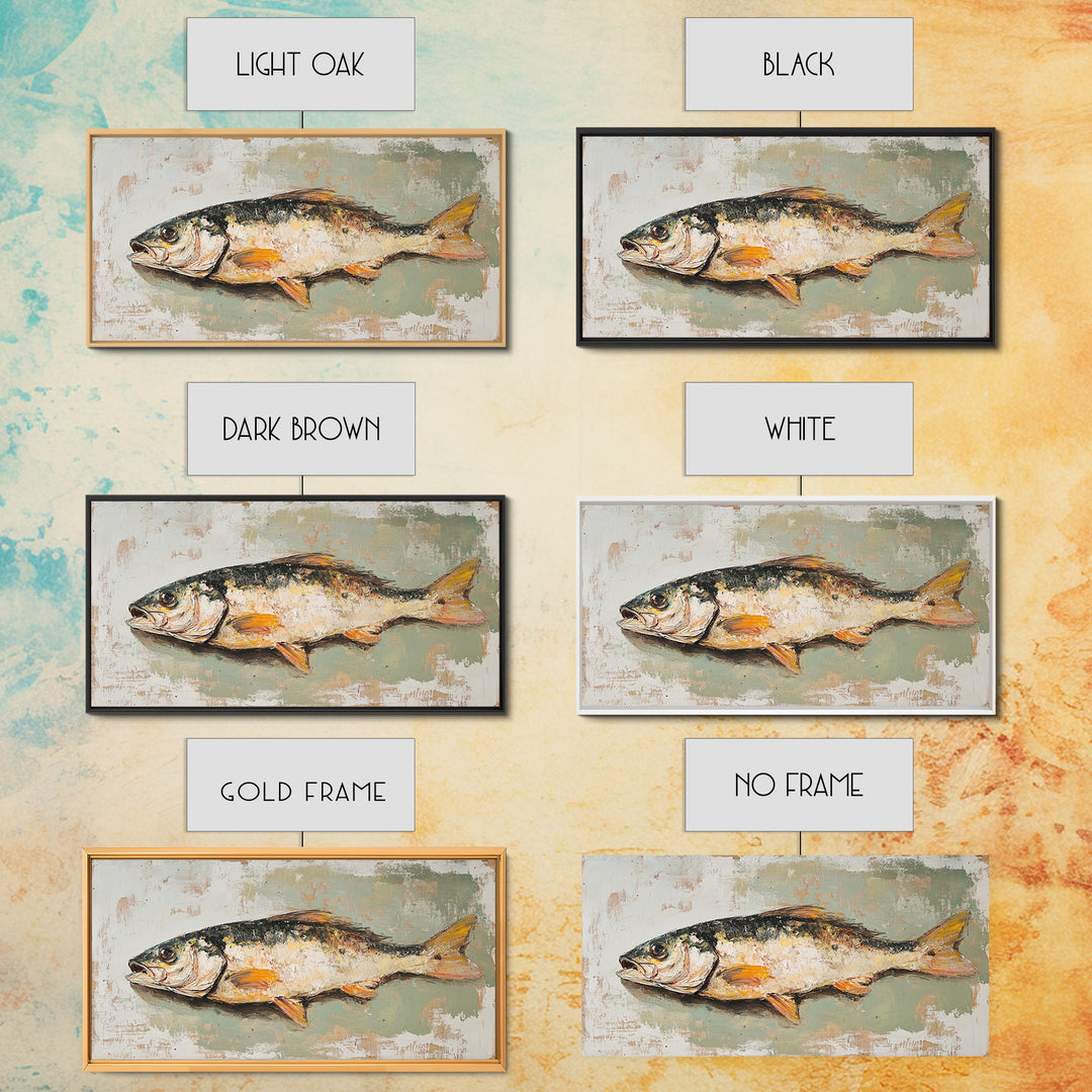 Rustic Fish Still Life Canvas Print, Coastal Kitchen Wall Art, Seafood Wall Decor, Nautical Home Decor For Lake House Gift