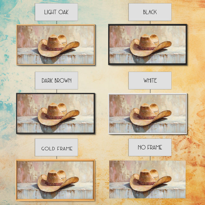Worn Cowboy Hat On Rustic Shelf Wall Art, Western Home Decor, Cowgirl Wall Decor, Ranch Housewarming Gift, Canvas Print Idea