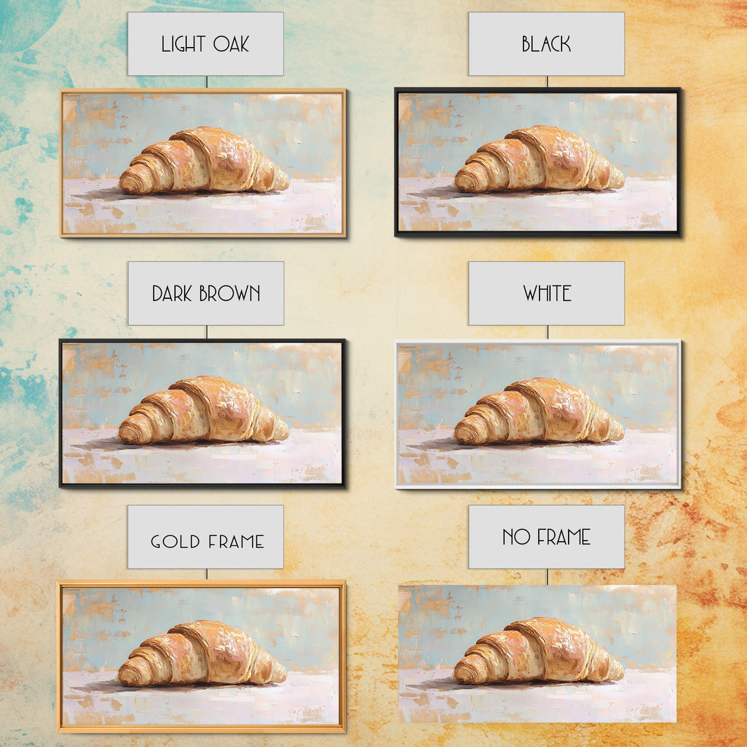 Golden Croissant On Pastel Table Canvas Print, French Bakery Wall Art, Kitchen Decor, Patisserie Print, Foodie Gift For Baker