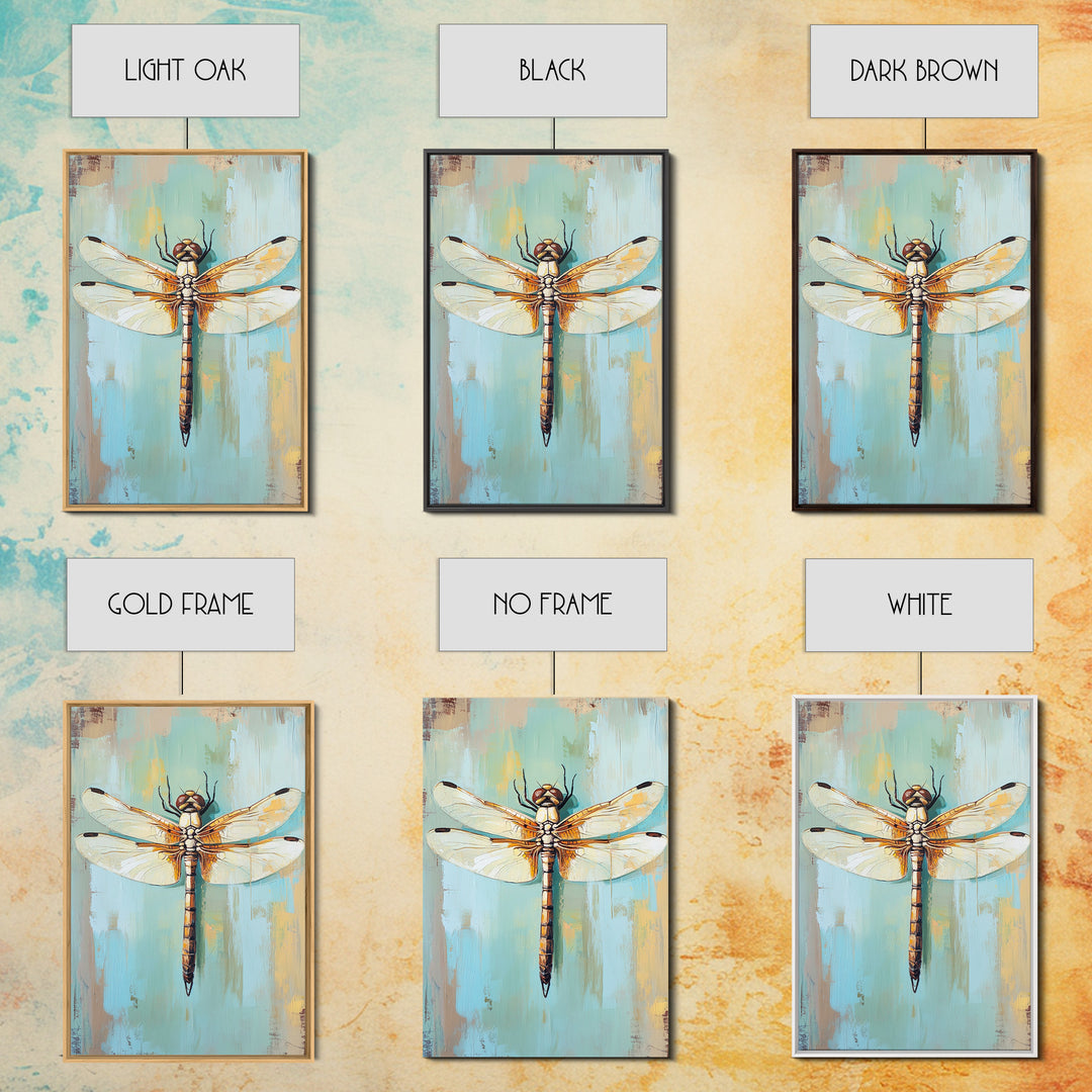 Golden Dragonfly Insect Nature Wall Art, Botanical Canvas Print, Garden Decor, Wildlife Art Print, Modern Nature Lover Gift