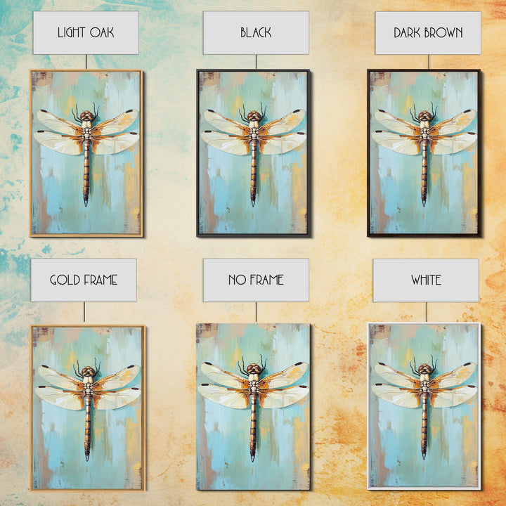 Golden Dragonfly Insect Nature Wall Art, Botanical Canvas Print, Garden Decor, Wildlife Art Print, Modern Nature Lover Gift