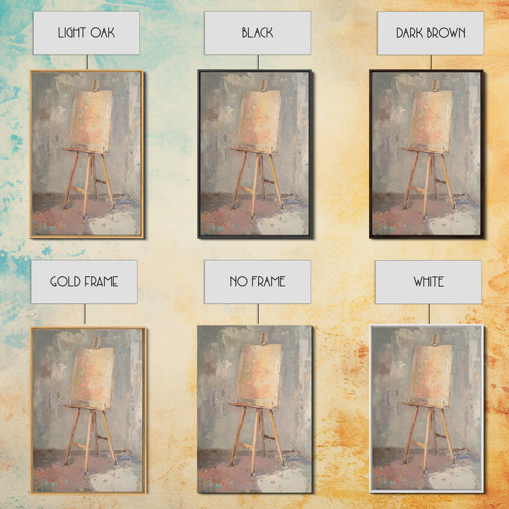 Empty Easel With Textured Blank Canvas Wall Art, Artist Studio Decor, Minimalist Neutral Art Print, Creative Office Gift