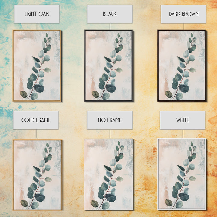Soft Eucalyptus Branch Botanical Wall Art, Sage Green Minimalist Print, Neutral Home Decor, Japandi Nature Art For Bedroom