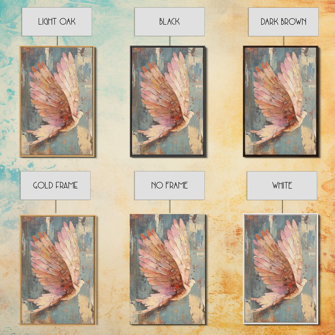Pastel Dove In Flight With Textured Wings Wall Art, Peaceful Bird Painting, Spiritual Home Decor, Nursery Or Living Room Print
