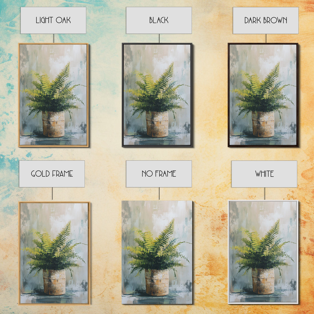 Green Fern In Rustic Pot Canvas Print, Botanical Wall Art, Neutral Plant Painting For Japandi Modern Home Decor Gift For Living Room