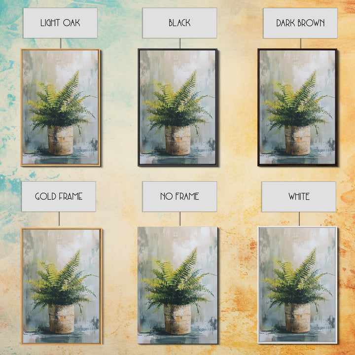 Green Fern In Rustic Pot Canvas Print, Botanical Wall Art, Neutral Plant Painting For Japandi Modern Home Decor Gift For Living Room