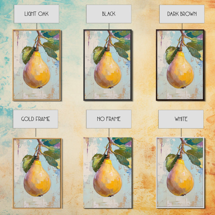 Golden Pear On Branch Canvas Print, Rustic Kitchen Wall Art, French Country Decor, Botanical Fruit Print, Housewarming Gift