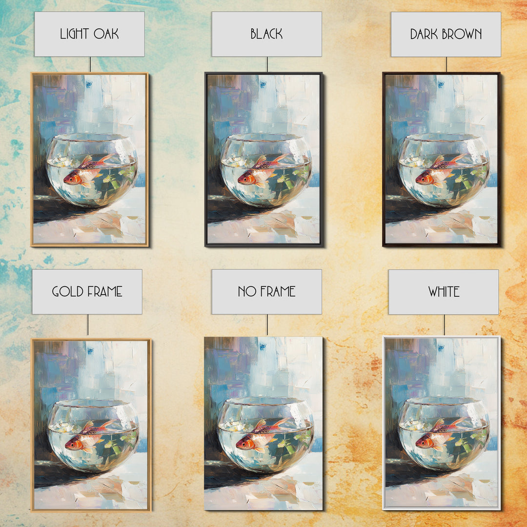 Goldfish In Glass Bowl Canvas Print, Aquatic Animal Wall Art, Coastal Bathroom Decor, Kids Room Art, Ocean Life Gift For Her