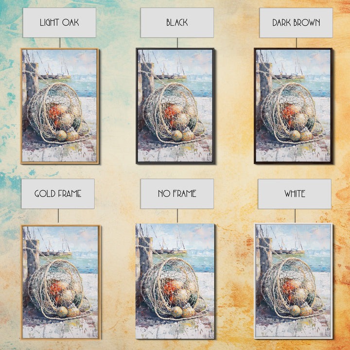 Fishing Net And Buoys By Harbor Wall Art, Coastal Wall Decor, Nautical Canvas Print, Beach House Decor, Ocean Art, Gift For Him