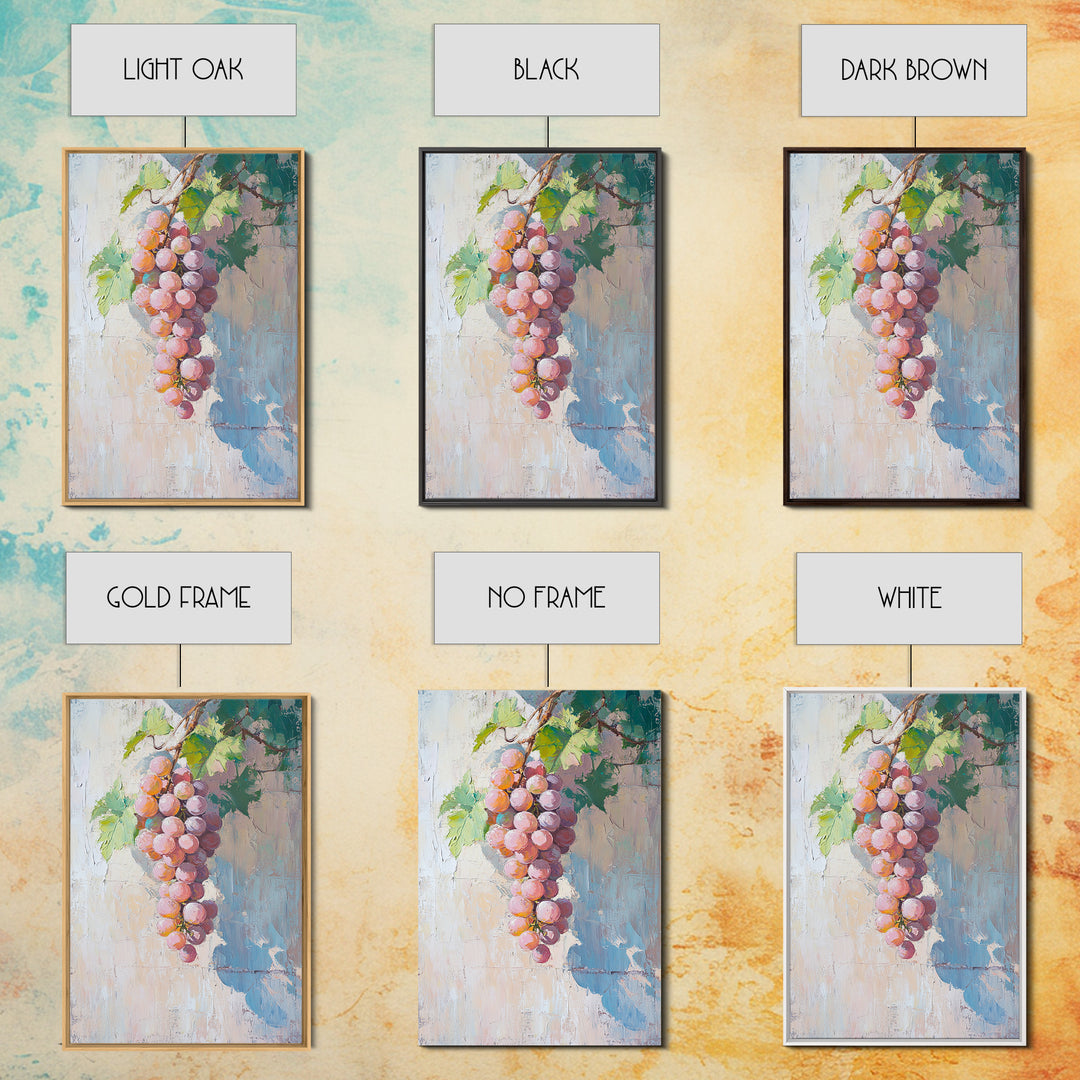 Blush Pink Grapes Hanging On Vine Wall Art, Vineyard Canvas Print, Wine Country Kitchen Decor, Soft Coastal Farmhouse Art