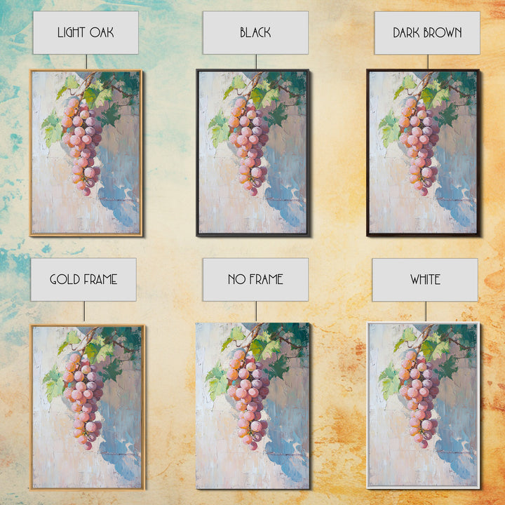 Blush Pink Grapes Hanging On Vine Wall Art, Vineyard Canvas Print, Wine Country Kitchen Decor, Soft Coastal Farmhouse Art