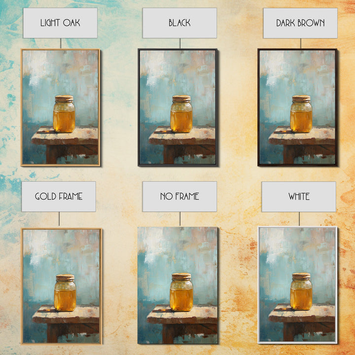 Golden Honey Jar Canvas Print, Rustic Kitchen Wall Art, Farmhouse Still Life Decor, Bee Lover Gift, Modern Home Decor Art