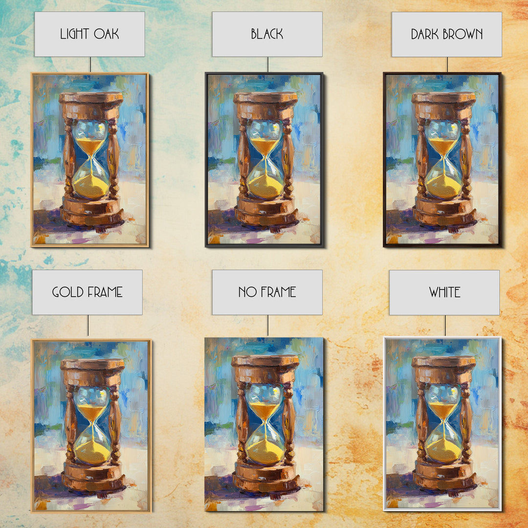 Wooden Hourglass With Golden Sand Framed Canvas Print, Modern Wall Art, Rustic Home Decor, Office Decor, Housewarming Gift